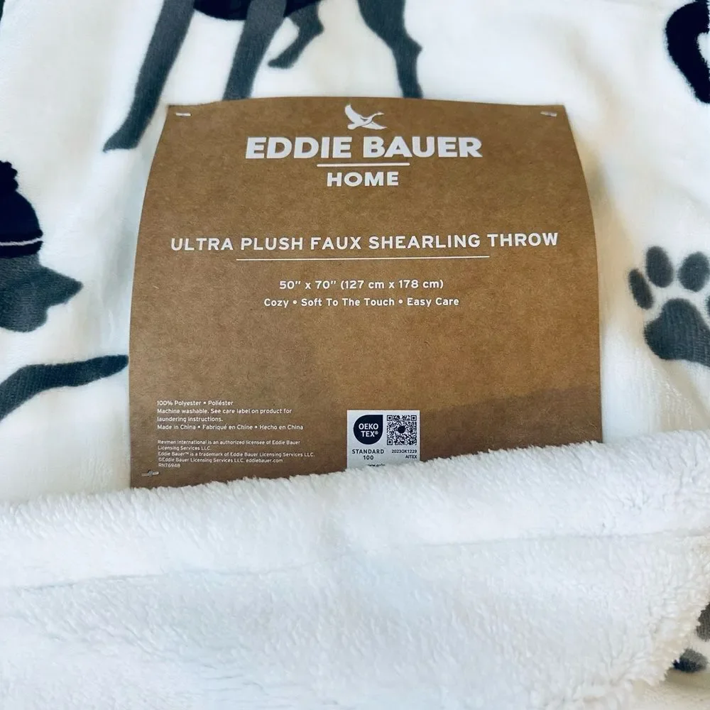 Eddie Bauer Christmas Holiday Dog Print Ultra Plush Faux Shearling Throw Blanket